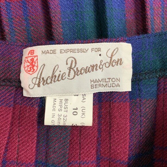 Archie Brown & Son Women's Skirt 8 Red Purple Blue Multicolor Wool Pleated - Picture 5 of 5